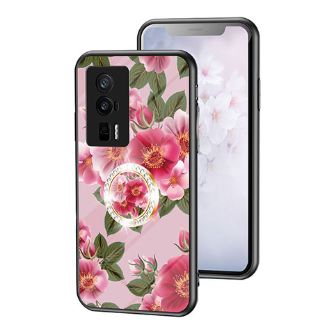 Handyhülle Silikon Hülle Rahmen Schutzhülle Spiegel Blumen S01 für Xiaomi Poco F5 Pro 5G Rot