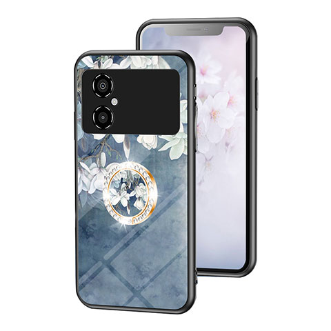 Handyhülle Silikon Hülle Rahmen Schutzhülle Spiegel Blumen S01 für Xiaomi Poco M4 5G Blau