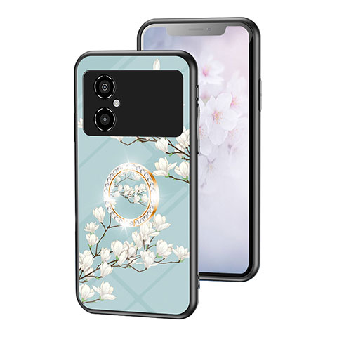 Handyhülle Silikon Hülle Rahmen Schutzhülle Spiegel Blumen S01 für Xiaomi Poco M4 5G Cyan