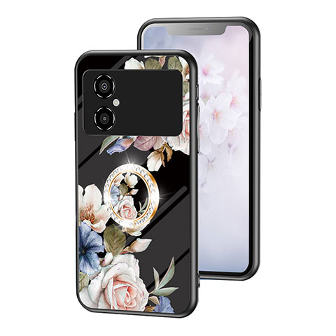 Handyhülle Silikon Hülle Rahmen Schutzhülle Spiegel Blumen S01 für Xiaomi Poco M4 5G Schwarz