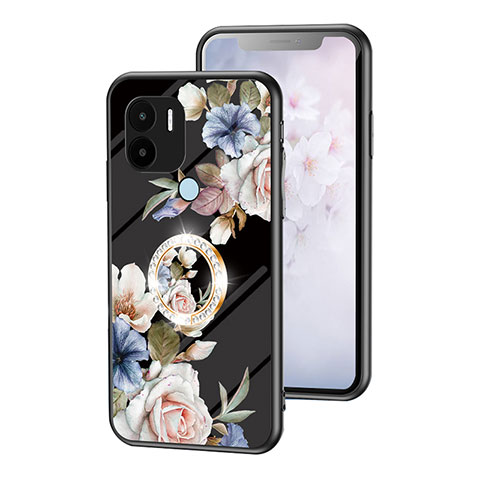 Handyhülle Silikon Hülle Rahmen Schutzhülle Spiegel Blumen S01 für Xiaomi Redmi A1 Plus Schwarz