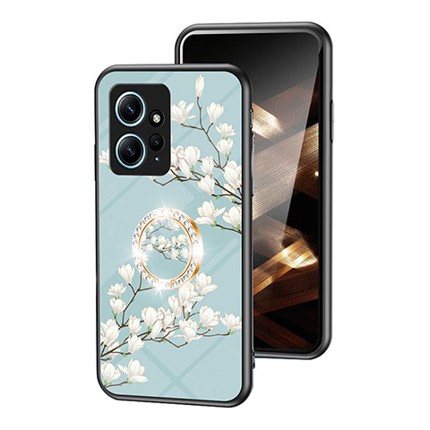 Handyhülle Silikon Hülle Rahmen Schutzhülle Spiegel Blumen S01 für Xiaomi Redmi Note 12 4G Cyan