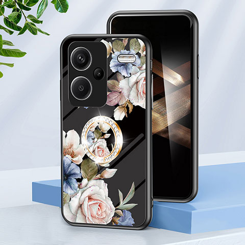 Handyhülle Silikon Hülle Rahmen Schutzhülle Spiegel Blumen S01 für Xiaomi Redmi Note 13 Pro+ Plus 5G Schwarz