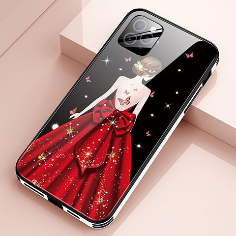 Handyhülle Silikon Hülle Rahmen Schutzhülle Spiegel Motiv Kleid Mädchen für Apple iPhone 12 Pro Fuchsie