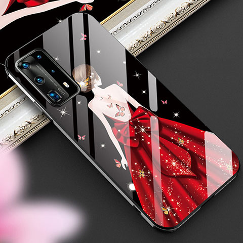 Handyhülle Silikon Hülle Rahmen Schutzhülle Spiegel Motiv Kleid Mädchen für Huawei P40 Pro+ Plus Rot