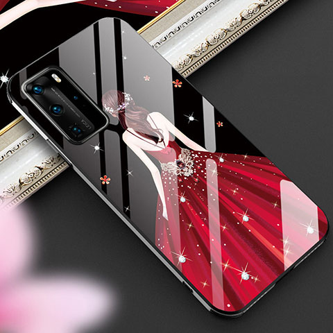 Handyhülle Silikon Hülle Rahmen Schutzhülle Spiegel Motiv Kleid Mädchen für Huawei P40 Pro Rot und Schwarz