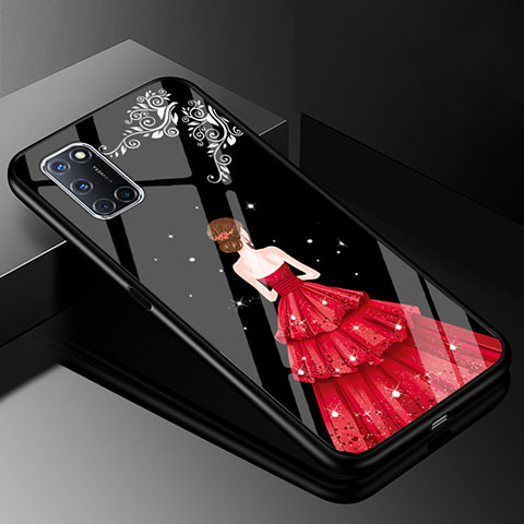 Handyhülle Silikon Hülle Rahmen Schutzhülle Spiegel Motiv Kleid Mädchen für Oppo A52 Rot und Schwarz