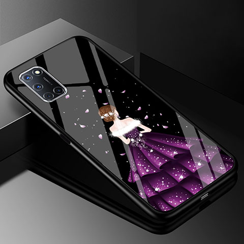 Handyhülle Silikon Hülle Rahmen Schutzhülle Spiegel Motiv Kleid Mädchen für Oppo A92 Violett und Schwarz