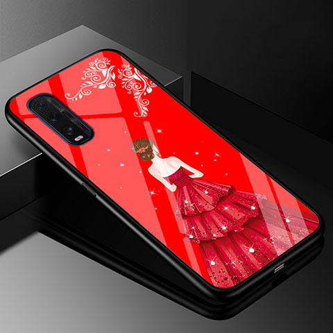 Handyhülle Silikon Hülle Rahmen Schutzhülle Spiegel Motiv Kleid Mädchen für Oppo Find X2 Rot