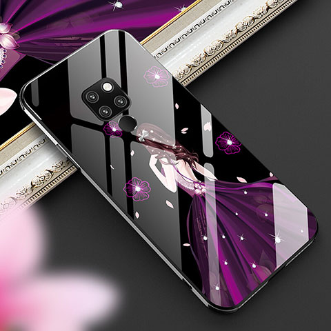 Handyhülle Silikon Hülle Rahmen Schutzhülle Spiegel Motiv Kleid Mädchen K01 für Huawei Mate 20 Violett und Schwarz