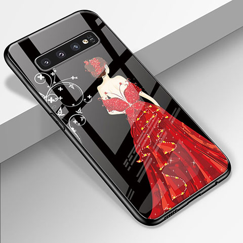 Handyhülle Silikon Hülle Rahmen Schutzhülle Spiegel Motiv Kleid Mädchen K01 für Samsung Galaxy S10 5G Rot und Schwarz