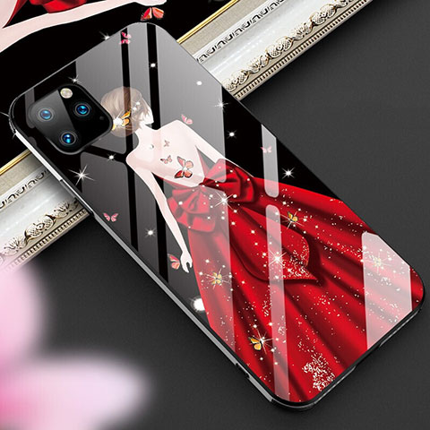 Handyhülle Silikon Hülle Rahmen Schutzhülle Spiegel Motiv Kleid Mädchen M01 für Apple iPhone 11 Pro Max Rot und Schwarz