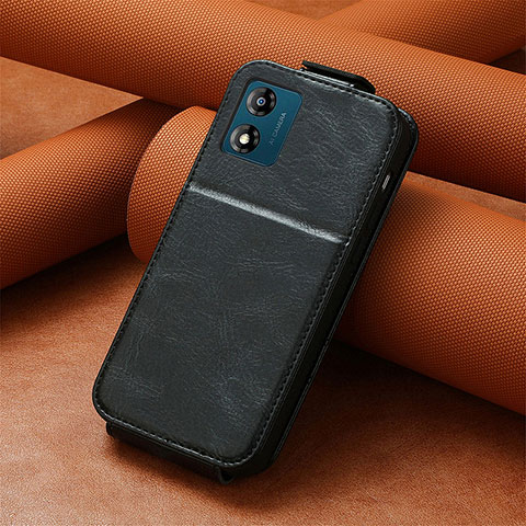 Handytasche Flip Schutzhülle Leder S01D für Motorola Moto E13 Schwarz