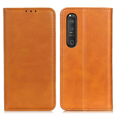 Handytasche Stand Schutzhülle Flip Leder Hülle A02D für Sony Xperia 1 III Hellbraun