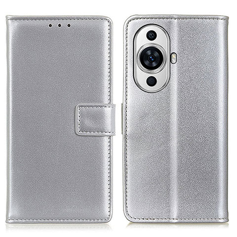 Handytasche Stand Schutzhülle Flip Leder Hülle A08D für Huawei Nova 11 Silber