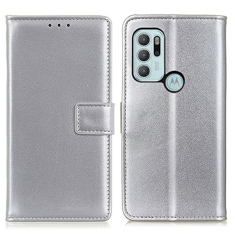 Handytasche Stand Schutzhülle Flip Leder Hülle A08D für Motorola Moto G60s Silber