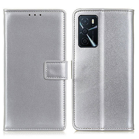 Handytasche Stand Schutzhülle Flip Leder Hülle A08D für Oppo A16 Silber