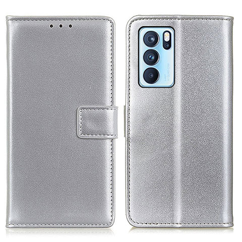 Handytasche Stand Schutzhülle Flip Leder Hülle A08D für Oppo Reno6 Pro 5G India Silber