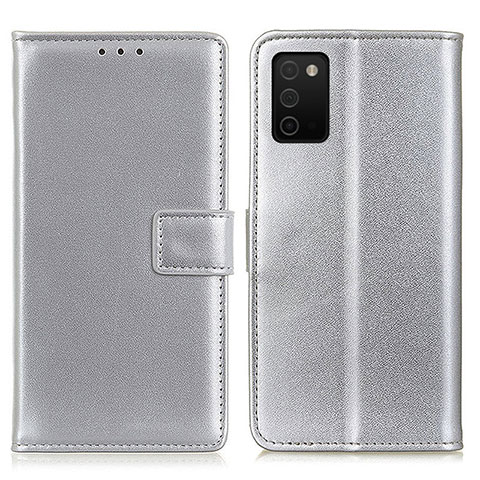 Handytasche Stand Schutzhülle Flip Leder Hülle A08D für Samsung Galaxy M02s Silber