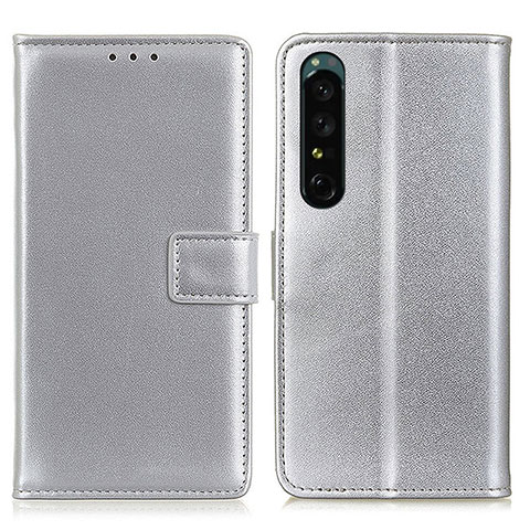 Handytasche Stand Schutzhülle Flip Leder Hülle A08D für Sony Xperia 1 IV Silber