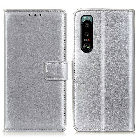 Handytasche Stand Schutzhülle Flip Leder Hülle A08D für Sony Xperia 5 III Silber