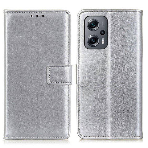 Handytasche Stand Schutzhülle Flip Leder Hülle A08D für Xiaomi Redmi Note 12 Turbo 5G Silber