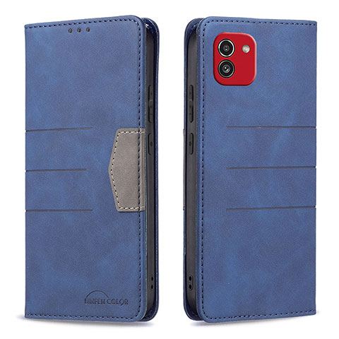 Handytasche Stand Schutzhülle Flip Leder Hülle B01F für Samsung Galaxy A03 Blau