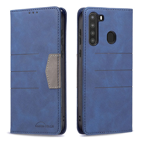 Handytasche Stand Schutzhülle Flip Leder Hülle B01F für Samsung Galaxy A21 Blau