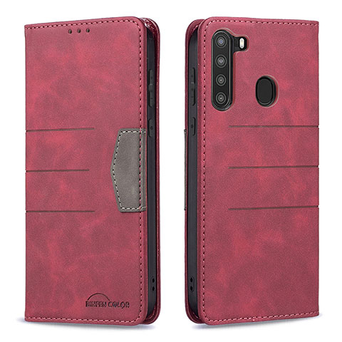 Handytasche Stand Schutzhülle Flip Leder Hülle B01F für Samsung Galaxy A21 Rot