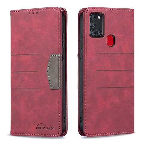 Handytasche Stand Schutzhülle Flip Leder Hülle B01F für Samsung Galaxy A21s Rot