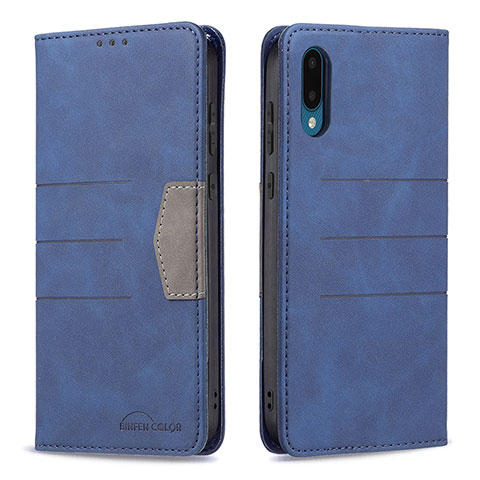 Handytasche Stand Schutzhülle Flip Leder Hülle B01F für Samsung Galaxy M02 Blau