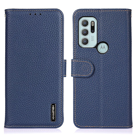 Handytasche Stand Schutzhülle Flip Leder Hülle B01H für Motorola Moto G60s Blau