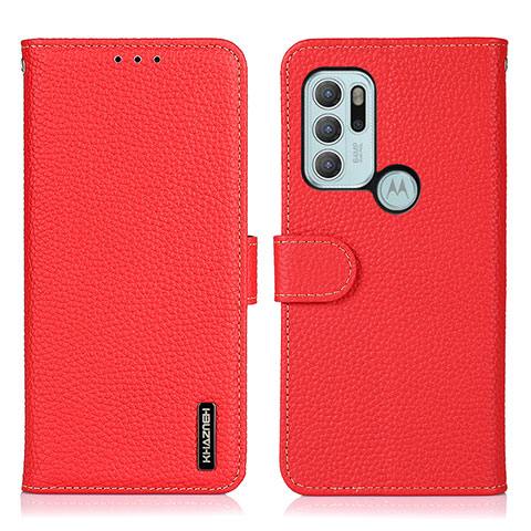 Handytasche Stand Schutzhülle Flip Leder Hülle B01H für Motorola Moto G60s Rot