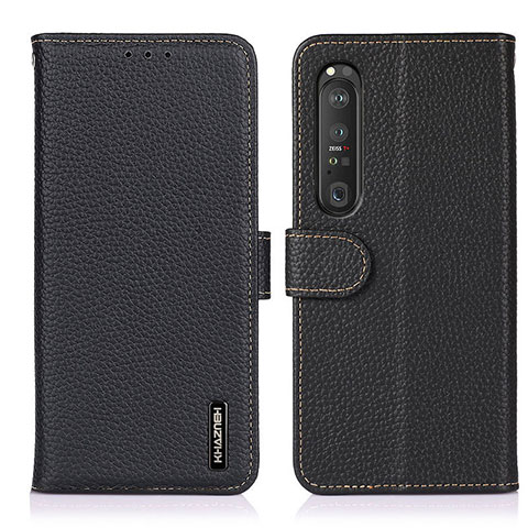 Handytasche Stand Schutzhülle Flip Leder Hülle B01H für Sony Xperia 1 III Schwarz