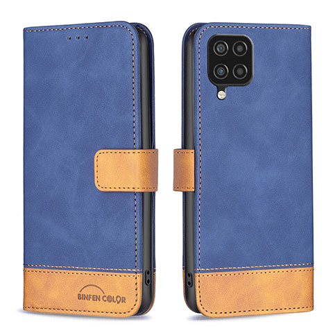 Handytasche Stand Schutzhülle Flip Leder Hülle B02F für Samsung Galaxy A12 Nacho Blau