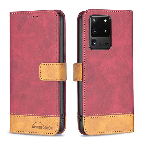 Handytasche Stand Schutzhülle Flip Leder Hülle B02F für Samsung Galaxy S20 Ultra 5G Rot