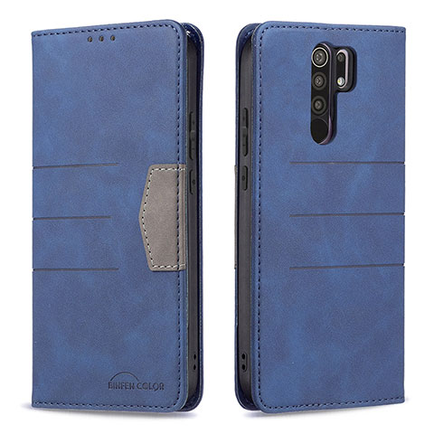 Handytasche Stand Schutzhülle Flip Leder Hülle B02F für Xiaomi Redmi 9 Prime India Blau