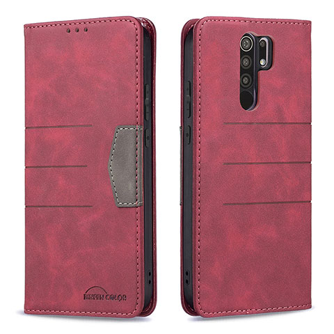 Handytasche Stand Schutzhülle Flip Leder Hülle B02F für Xiaomi Redmi 9 Prime India Rot