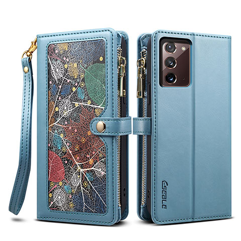 Handytasche Stand Schutzhülle Flip Leder Hülle B02S für Samsung Galaxy Note 20 5G Blau