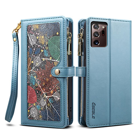 Handytasche Stand Schutzhülle Flip Leder Hülle B02S für Samsung Galaxy Note 20 Ultra 5G Blau