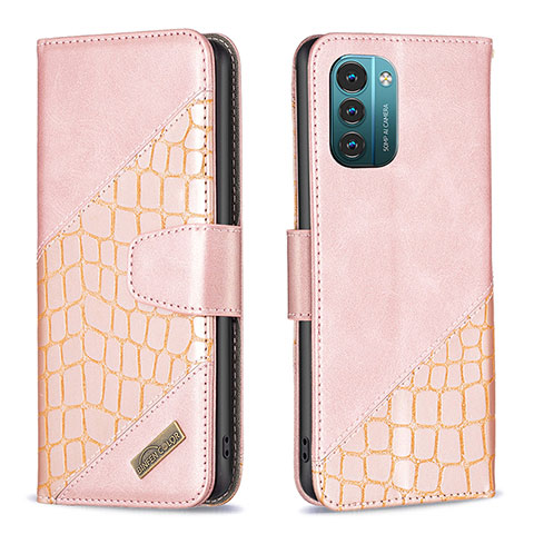 Handytasche Stand Schutzhülle Flip Leder Hülle B03F für Nokia G11 Rosegold