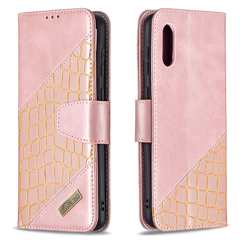 Handytasche Stand Schutzhülle Flip Leder Hülle B03F für Samsung Galaxy A02 Rosegold