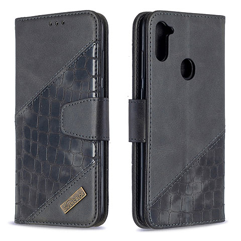 Handytasche Stand Schutzhülle Flip Leder Hülle B03F für Samsung Galaxy A11 Schwarz