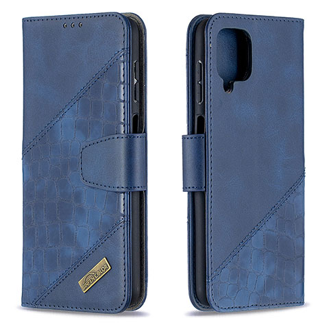 Handytasche Stand Schutzhülle Flip Leder Hülle B03F für Samsung Galaxy A12 5G Blau