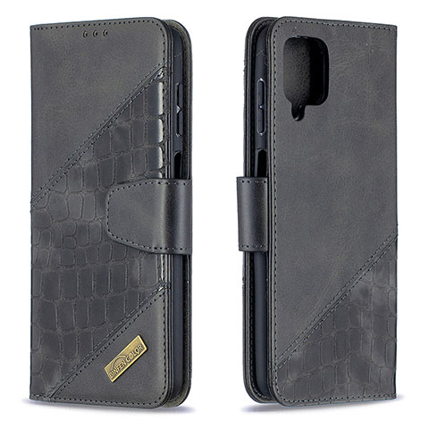 Handytasche Stand Schutzhülle Flip Leder Hülle B03F für Samsung Galaxy A12 Schwarz