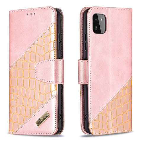 Handytasche Stand Schutzhülle Flip Leder Hülle B03F für Samsung Galaxy A22 5G Rosegold