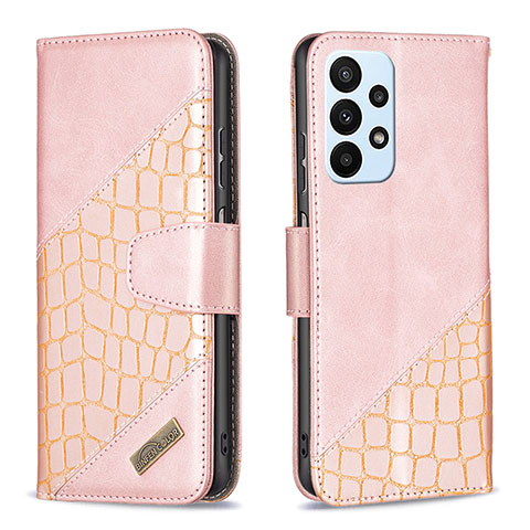 Handytasche Stand Schutzhülle Flip Leder Hülle B03F für Samsung Galaxy A23 4G Rosegold