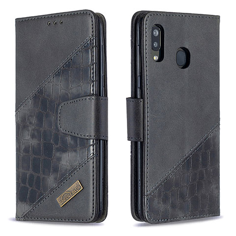 Handytasche Stand Schutzhülle Flip Leder Hülle B03F für Samsung Galaxy A30 Schwarz