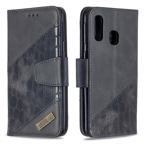 Handytasche Stand Schutzhülle Flip Leder Hülle B03F für Samsung Galaxy A40 Schwarz