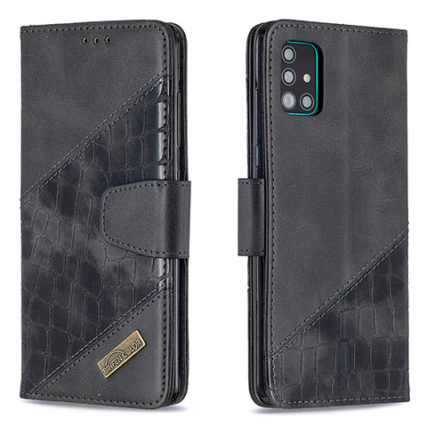 Handytasche Stand Schutzhülle Flip Leder Hülle B03F für Samsung Galaxy A51 4G Schwarz